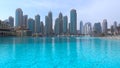 Dubai - the fastest growing city in the world//Skyscrapers on the sea in a mythical view 2018 Royalty Free Stock Photo