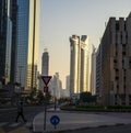 Dubai Financial Center road. Address Sky view hotel can be seen on the scene