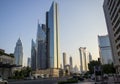 Dubai Financial Center road. Address Sky view hotel, Dusit Thani hotel and Burj Khalifa tallest building in the world can be seen