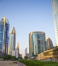 Dubai Financial Center road. Landmarks such Jumeirah Emirates towers, Ritz Carlton, Park towers, DIFC on the picture