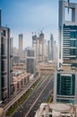 View from above on the towers from Sheikh Zayed Road in Dubai, UAE