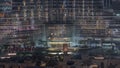 Dubai Fountain aerial night timelapse. Musical fountain, located in an artificial lake in downtown Royalty Free Stock Photo