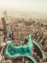 Dubai Fountain and downtown area, view from above in morning from highest roof, United Arab Emirates Royalty Free Stock Photo