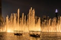 The Dubai Fountain in The Dubai Mall, world`s largest choreographed fountain system set on the 30-acre at Burj Khalifa Lake Royalty Free Stock Photo
