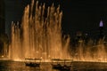 The Dubai Fountain in The Dubai Mall, world`s largest choreographed fountain system set on the 30-acre at Burj Khalifa Lake Royalty Free Stock Photo