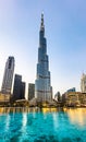 The Dubai Fountain show on Burj Khalifa Lake, in Downtown Dubai, United Arab Emirates Royalty Free Stock Photo