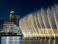 The Dubai Fountain show on Burj Khalifa Lake, in Downtown Dubai, United Arab Emirates Royalty Free Stock Photo