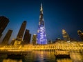 The Dubai Fountain show on Burj Khalifa Lake, in Downtown Dubai, United Arab Emirates Royalty Free Stock Photo