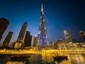 The Dubai Fountain show on Burj Khalifa Lake, in Downtown Dubai, United Arab Emirates Royalty Free Stock Photo