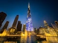 The Dubai Fountain show on Burj Khalifa Lake, in Downtown Dubai, United Arab Emirates Royalty Free Stock Photo