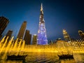 The Dubai Fountain show on Burj Khalifa Lake, in Downtown Dubai, United Arab Emirates Royalty Free Stock Photo