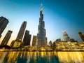 The Dubai Fountain show on Burj Khalifa Lake, in Downtown Dubai, United Arab Emirates Royalty Free Stock Photo