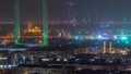 Dubai Frame with Zabeel Masjid mosque illuminated at night timelapse. Royalty Free Stock Photo