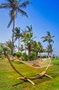 Dubai. Heavenly oasis in Ras al Khaimah. The beach with sunbeds and sunshades in Dubai, on the shores of the Arabian Gulf. Toning.