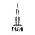 Dubai landscape line art illustration with modern lettering squa