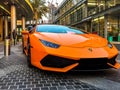 Dubai Mall - epic orange Lamborghini Huracan outside Dubai Mall Royalty Free Stock Photo