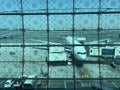 View of Airbus A380 at Dubai International airport from departure gate