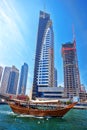Dubai Marina with boat in United Arab Emirates Royalty Free Stock Photo
