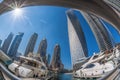 Dubai Marina with boats against skyscrapers in Dubai, United Arab Emirates Royalty Free Stock Photo