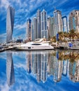 Dubai Marina with boats in Dubai, United Arab Emirates, Middle East Royalty Free Stock Photo