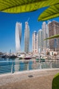 Dubai Marina with boats in the harbor, United Arab Emirates Royalty Free Stock Photo