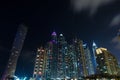 Dubai marina city lights lit up at night with famous landmarK Royalty Free Stock Photo