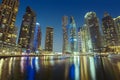 Dubai Marina city skyline at night. Royalty Free Stock Photo