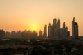 Dubai marina dusty sunset cityscape silhouette Royalty Free Stock Photo