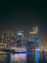 Dubai Marina, harbour, cruise boat and canal promenade view at night, in Dubai, United Arab Emirates Royalty Free Stock Photo