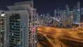 Dubai Marina highway intersection spaghetti junction night timelapse Royalty Free Stock Photo
