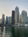 Dubai Marina, lake with skyscrapers around Royalty Free Stock Photo