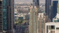 Dubai Marina and Media City districts with modern skyscrapers and office buildings aerial timelapse. Royalty Free Stock Photo