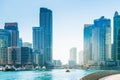 Dubai Marina with modern skyscrapers at sunny day. Dubai, United Arab Emirates Royalty Free Stock Photo