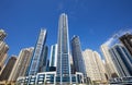 Dubai Marina new and under construction skyscrapers in a sunny day, clear blue sky in Dubai Royalty Free Stock Photo