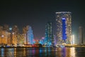 Dubai Marina Port, UAE, United Arab Emirates - May 19, 2021: Night view of high-rise buildings of residential district Royalty Free Stock Photo