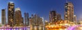 Dubai Marina skyline architecture buildings travel at night twilight in United Arab Emirates panorama Royalty Free Stock Photo