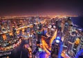 Dubai marina skyline during night. Dubai marina, United Arab Emirates.