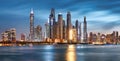 Dubai Marina skyline panorama at night, Unites Arab Emirates