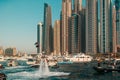 Dubai Marina skyline and Skydive Dubai - fun parachuting and activities in the city