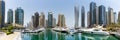 Dubai Marina skyline yacht harbor architecture travel panorama in United Arab Emirates Royalty Free Stock Photo