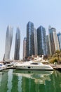 Dubai Marina skyline yacht harbor architecture travel portrait format in United Arab Emirates Royalty Free Stock Photo