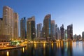 Dubai Marina skyscraper skyscrapers twilight night blue hour Royalty Free Stock Photo