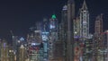 Dubai Marina skyscrapers and golf course night timelapse, Dubai, United Arab Emirates Royalty Free Stock Photo