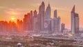 Dubai Marina skyscrapers and golf course sunset timelapse, Dubai, United Arab Emirates Royalty Free Stock Photo