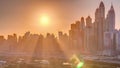 Dubai Marina skyscrapers and golf course sunset timelapse, Dubai, United Arab Emirates Royalty Free Stock Photo