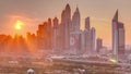 Dubai Marina skyscrapers and golf course sunset timelapse, Dubai, United Arab Emirates Royalty Free Stock Photo