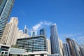 Dubai Marina skyscrapers low angle view in a sunny day in Dubai Royalty Free Stock Photo