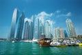 Dubai Marina skyscrapers and port with luxury yachts,Dubai,United Arab Emirates Royalty Free Stock Photo