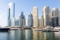 Dubai Marina skyscrapers, port with luxury yachts and Marina promenade, Dubai, United Arab Emirates Royalty Free Stock Photo