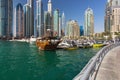 Dubai Marina skyscrapers, port with luxury yachts and marina promenade,Dubai,United Arab Emirates Royalty Free Stock Photo